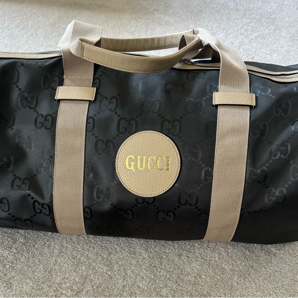 Gucci Slate Gray Duffel Bag with Beige Straps